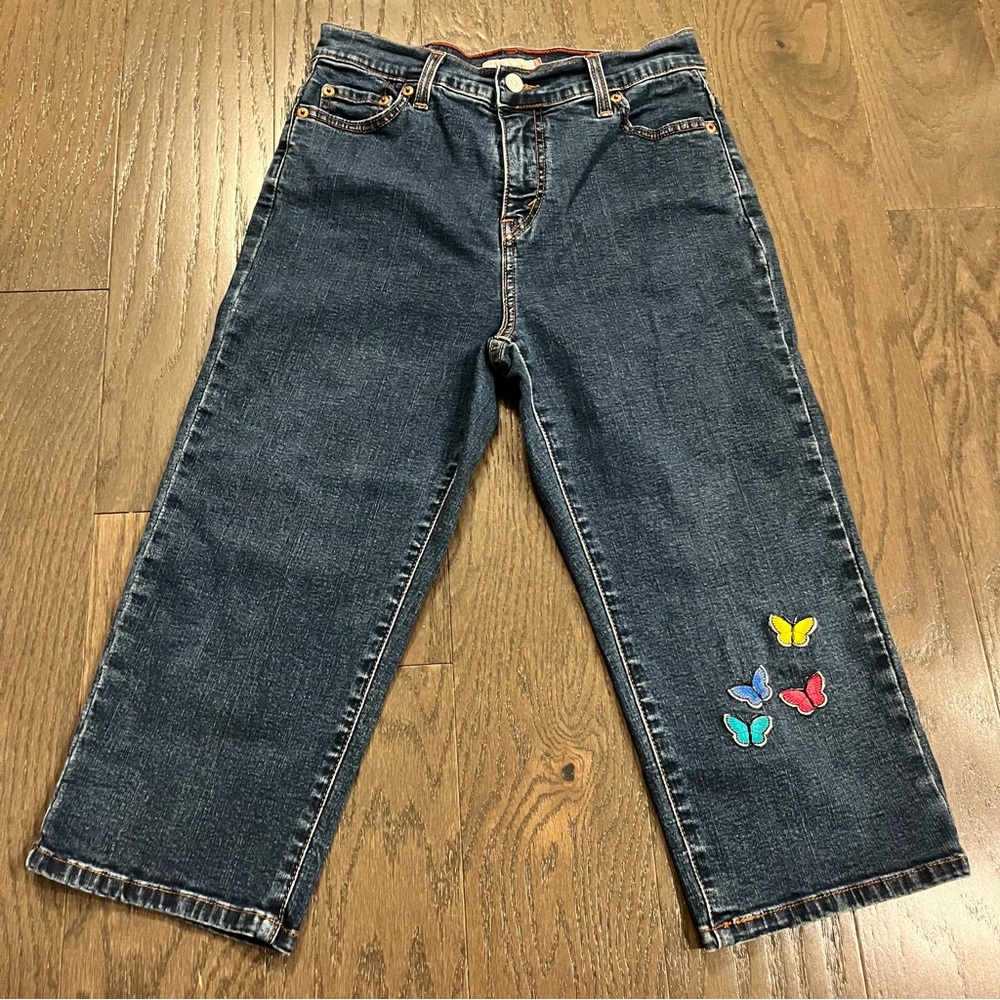 Levis 512 Capri Denim Embroidered Butterflies Whimsical Fairy Boho Vintage Y2K